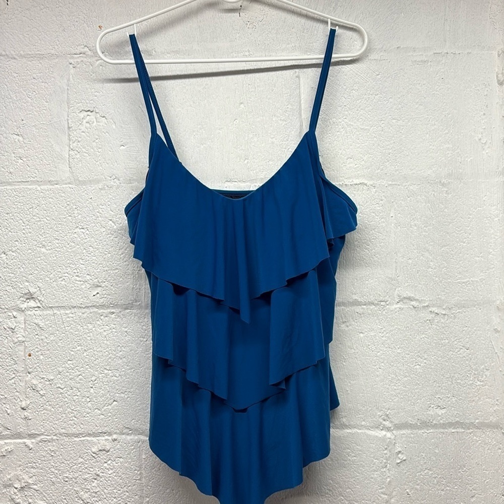 MAGICSUIT by Miraclesuit Solid blue Rita Ruffle Tiered Tankini Top Size‎ 14